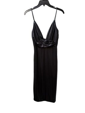 Satin Black Cowl-Neck Slip Dress with Spaghetti Straps